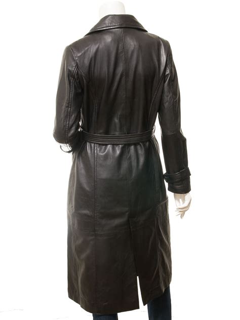 Womens Black Leather Trench Coat Mready