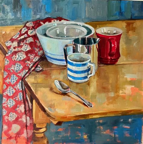 Still Life With Mugs By Janette Hayhoe Oil On Panel Koyman Galleries