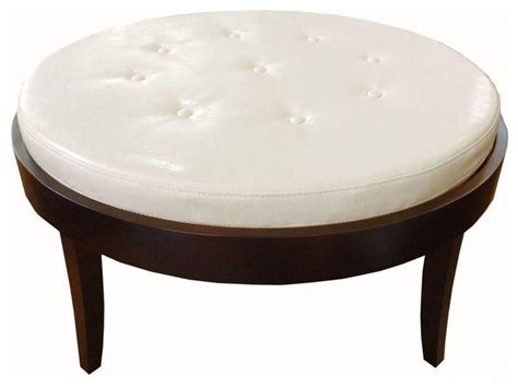 Pre-owned Round Cream Leather Tufted Ottoman - Transitional ...