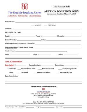 Fillable Online Esuus Auction Donor Form Esuus Fax Email Print