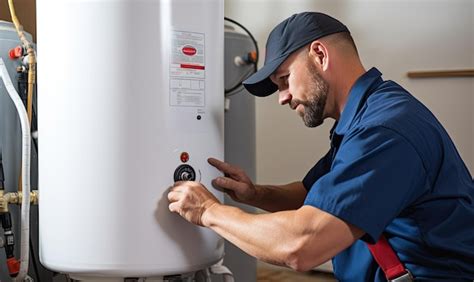 Premium Photo A Man Repairing A Faulty Water Heater