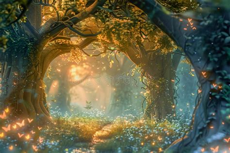 Beautiful Enchanted Forest with Lights Stock Image - Image of woods ...