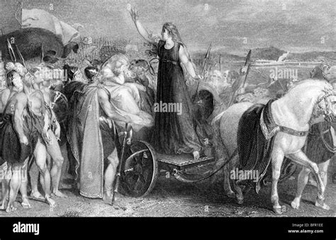 Boudicca Aka Boadicea 18th Century Engraving Showing Her As Leader Of