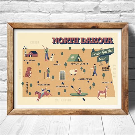 North Dakota Map, the Peace Garden State Map, Original Map, Nursery Map ...