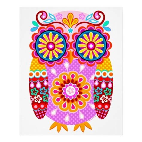 Retro Owl Poster Or Fine Art Print Colorful Owl Art Owl Posters Owl