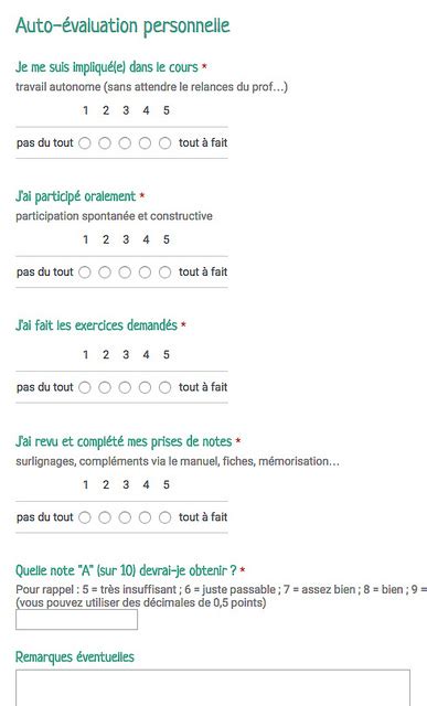 Questionnaire D Auto Valuation Pour Les L Ves