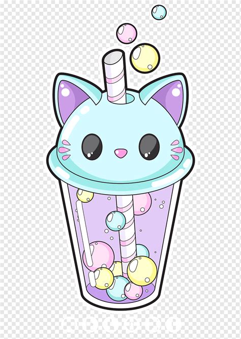 Cat Kitten Drawing Kavaii Cuteness Bubble Tea Purple Food Animals