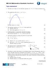 Topic Assessment Quadratics Pdf Mei As Mathematics Quadratic