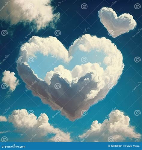 Heart Shaped Clouds In Blue Sky Created Using Generative Ai Technology