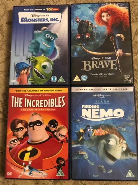 DISNEY PIXAR 4 DVDs Bundle Monsters Inc Brave The Incredibles