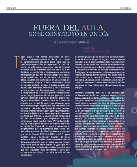 Fuera Del Aula no se construyó en un día Revista Fuera del Aula