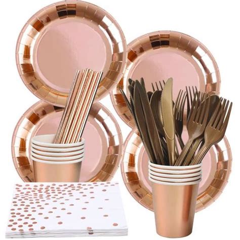 Vaisselle Jetable Anniversaire Rose Gold 80PCS 10 Invités