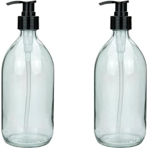 Lot De 2 Distributeurs De Savon En Verre Transparent 500 Ml Avec