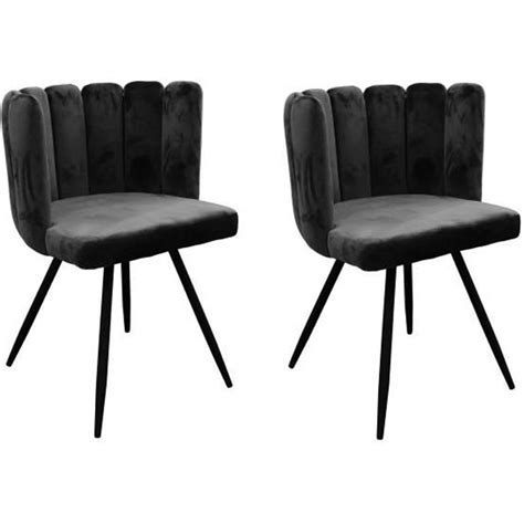 ARIEL Lot de 2 Chaises velours noir Pieds métal Cdiscount Maison