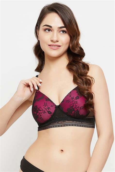 Buy Padded Non Wired Full Cup Bra In Magenta Lace Online India Best Prices Cod Clovia