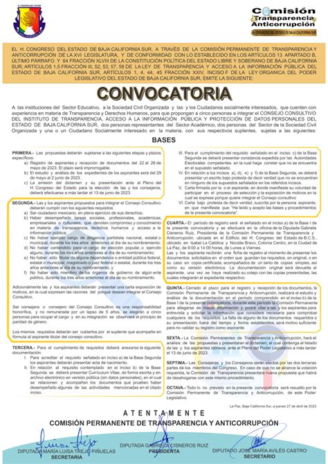 Convocatoria Para Integrar El Consejo Consultivo Del ITAIBCS Tribunal