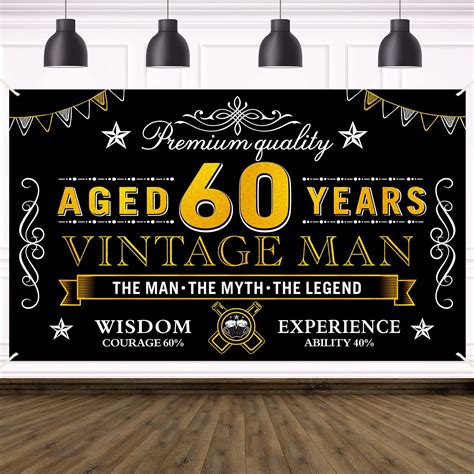 Happy 60th Birthday Banner MMF7 Decorations For Men Black Gold Vintage