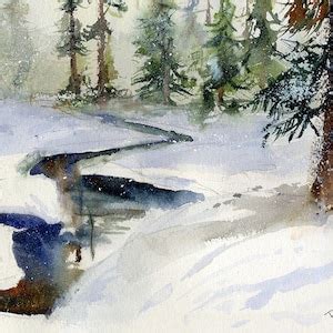 Abstract Winter Watercolor Landscape Prints Of Snowy Winter Woods Wall