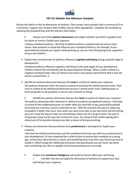 PSY 211 Module Two Milestone Template PSY211 SNHU Studocu