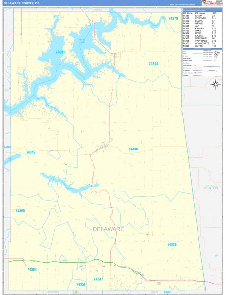 Delaware County, OK Zip Code Wall Map Basic Style by MarketMAPS - MapSales