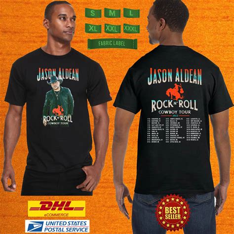 Live Jason Aldean Rock N Roll Cowboy Tour Black Tee Shirt W