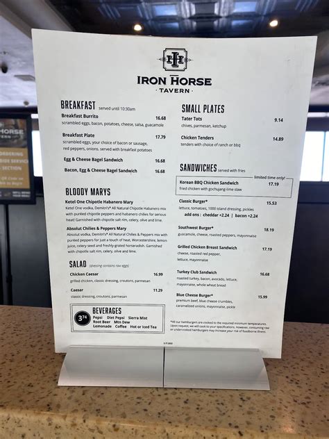 Menu at Iron Horse Tavern restaurant, Sacramento, Airport Blvd E