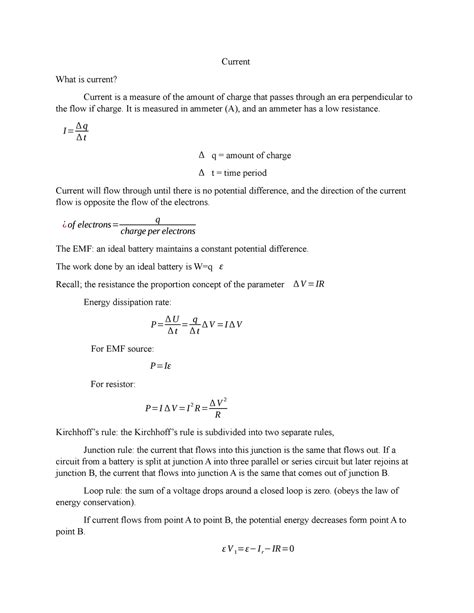 Physics lecture 5 - Current What is current? Current is a measure of ...