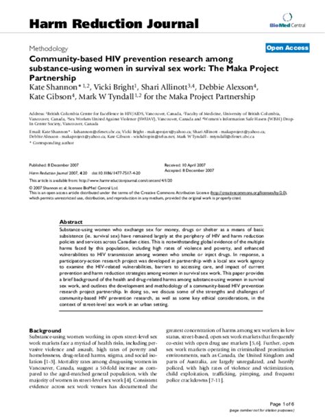 Pdf Community Based Hiv Prevention Research Among Substance Using Women In Survival Sex Work