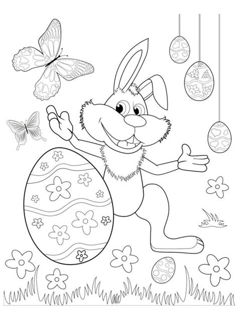 Coloriage Motifs de Lapin de Pâques avec des papillons symboles