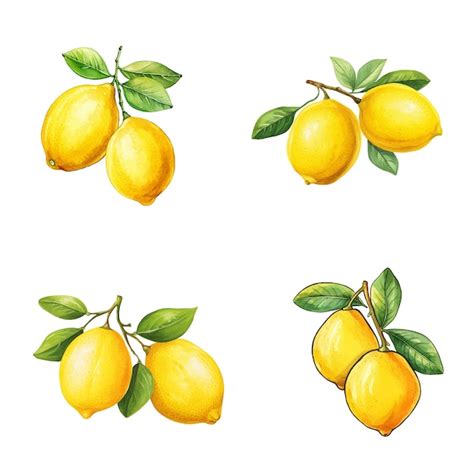 Premium Vector Lemons Vector Watercolor Illustration Set Lemons 3d