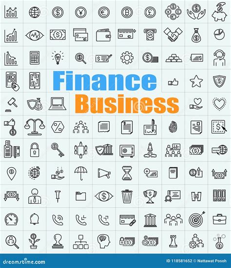 100 Finance Business Icons Set For A Variety Of Applications Stock