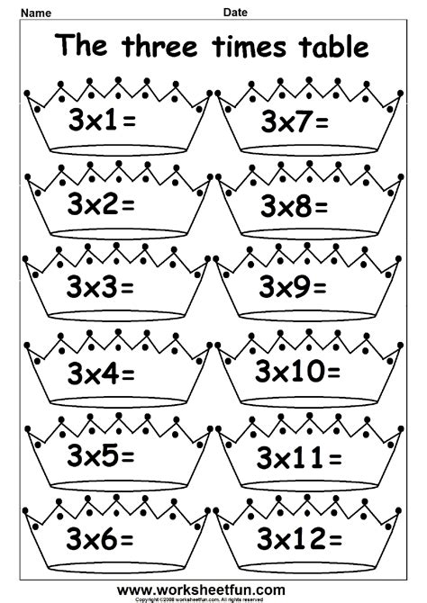 Multiplication Worksheet 3 Times Tables