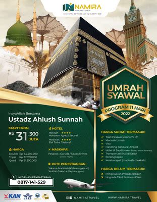 Umroh Syawal 21 Mei 2022 Program 11 Hari Bersama Namira Travel