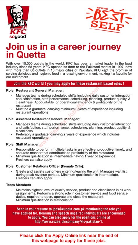 Kfc Pakistan Jobs July Quetta Apply Online Customer Relations