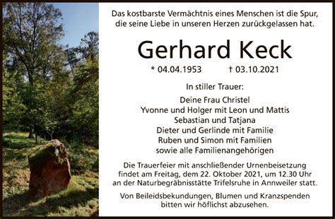 Traueranzeigen Von Gerhard Keck Trauer Op Online De