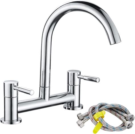 Maynosi Kitchen Sink Mixer Tap 2 Hole Kitchen Mixer Tap Dual Lever Bridge Faucet 180 Mm