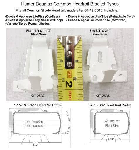 Hunter Douglas Duette / Applause Common Headrail Installation Bracket Kit - Automated Shade ...