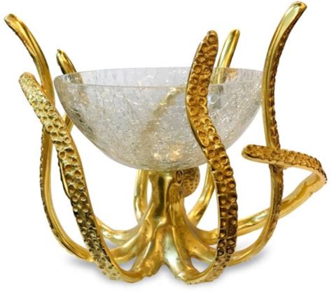 Gold Mini Octopus Stand And Crackle Glass Prawn Cocktail Bowl Dansk