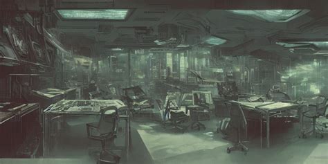 Krea Ai A Dystopian Cyberpunk Office Interior With Huge Ho