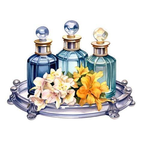 Premium Ai Image Watercolor Victorian Perfume Bottles Illustration