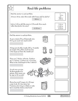 Real Life Problems Measures 4th Grade Math Worksheet GreatSchools