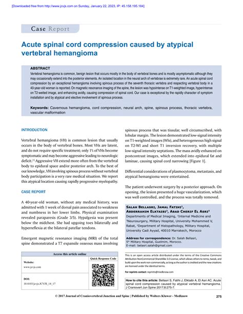 Pdf Acute Spinal Cord Compression Caused By Atypical Vertebral Hemangioma