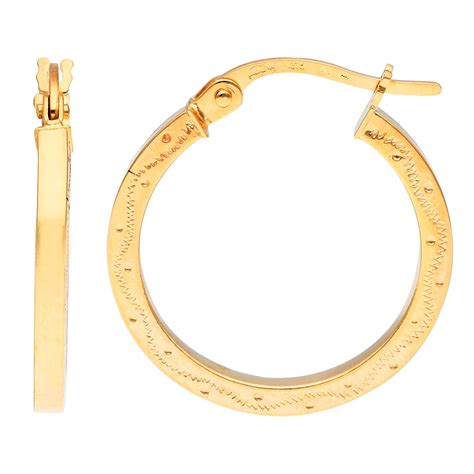 9ct Yellow Gold 19mm Engraved Square Edge Hoop Earrings Buy Online