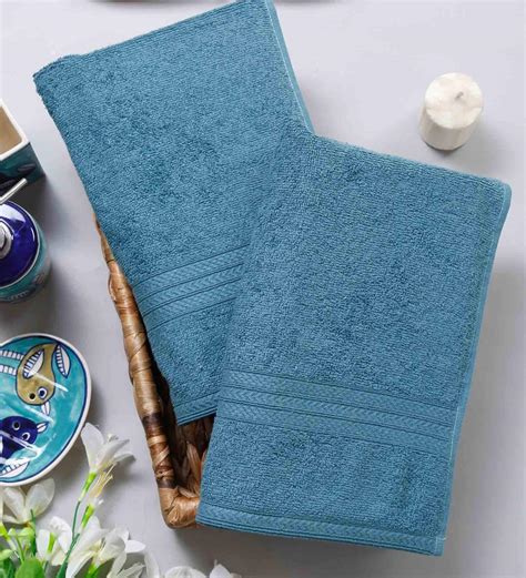 Buy Turquoise Solid 450 GSM Cotton Hand Towels Set Of 2 At 53 OFF By