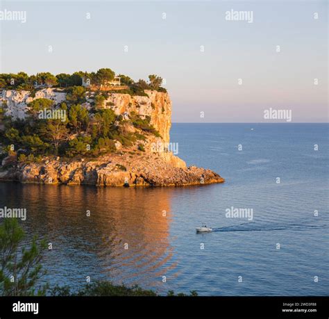 Cala Galdana Menorca Balearic Islands Spain View Across Calm Sea To