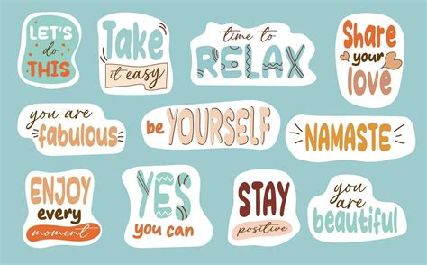 Motivational Stickers Set Cute Positive Badges Lettering Doodle Quotes Stickers