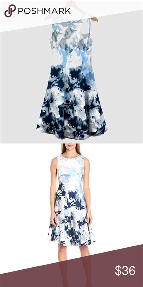 Calvin Klein Floral Print Seamed Flare Dress Flare Dress Fit And