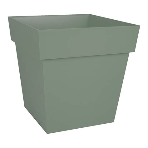 Pot de fleur carré en plastique Toscane 39 x H 39 cm vert laurier Eda