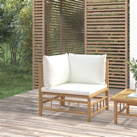 DIOCHE Canapé d angle de jardin avec coussins blanc crème bambou YW