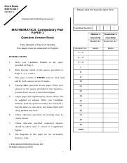 Mock Maths Paper 1 E 2017 Doc Mock Exam MATH 2017 Please Stick The